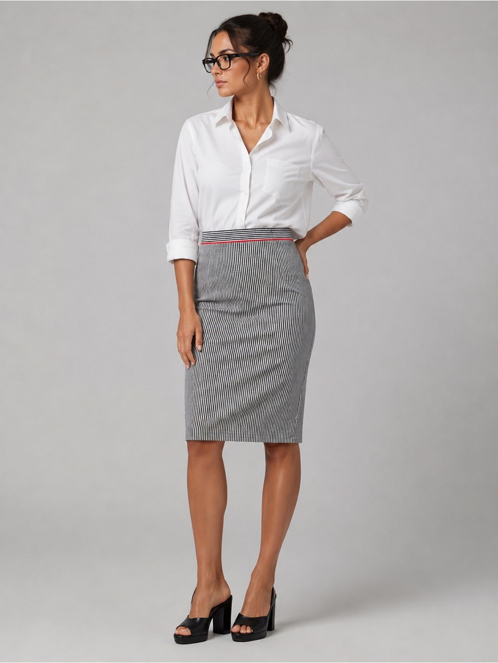 J Crew No. 2 Pencil Skirt White Striped Coral Trim Size 00